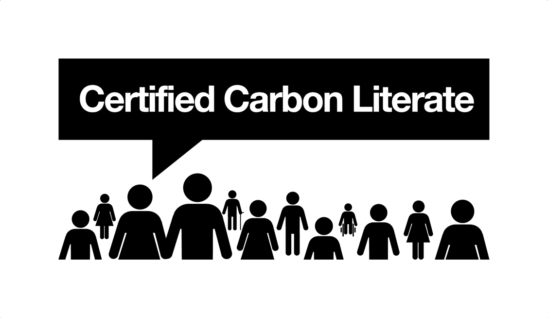 Silhouette figures under 'Certified Carbon Literate' banner